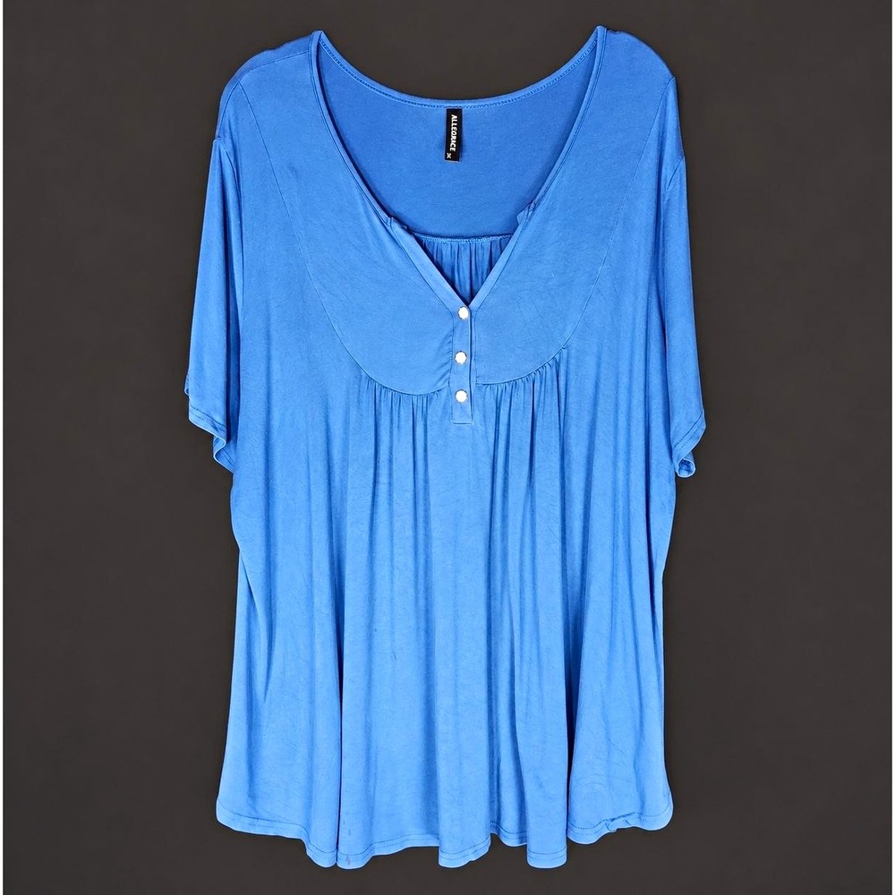 Allegrace Women's Blue V-Neck Button Front Tunic Top Plus Size 3X